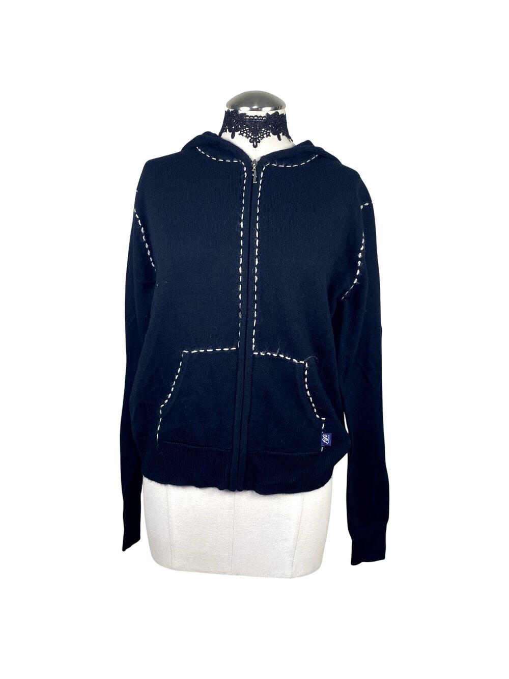 Y2K Fifi Sport Stitching Grunge Goth Emo Alt Full Zip Up Hoodie Filigree Sz L